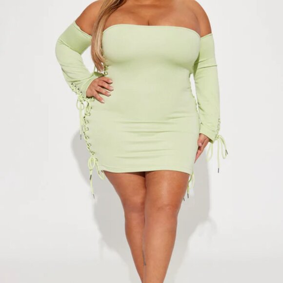 Tatiana Lace Up Mini Dress Set - Lime - 1XL - Picture 2 of 8